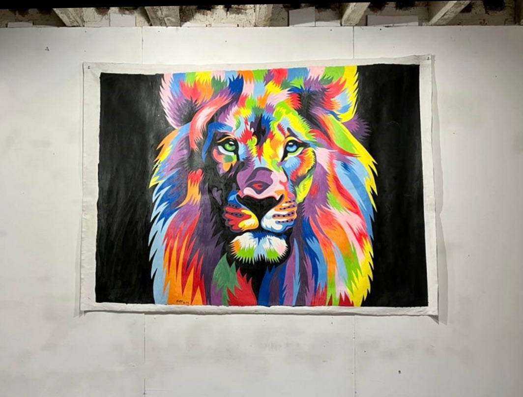 Lion en toile acrylique