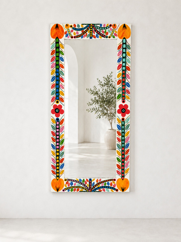 African folk art hand painted mirror / miroir encadrement peint traditionnel Sénégal 