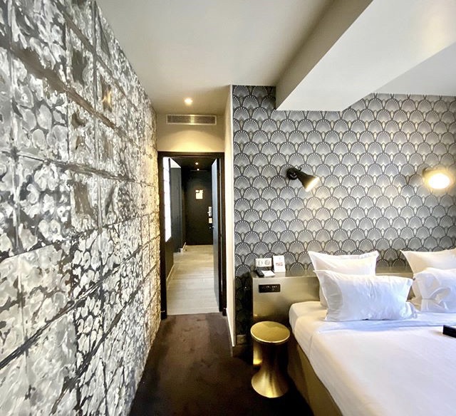 Paris Hotel. Room Wall decoration with Antique ceiling tiles - Plaques Victoriennes 