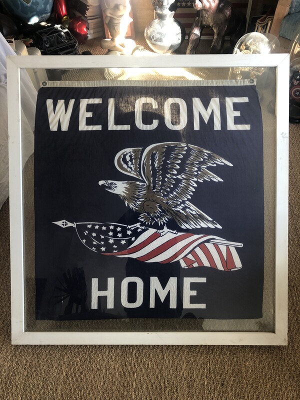 Vintage Flag 'Welcome Home' Drapeau US Vintage encadrement boite Americaine